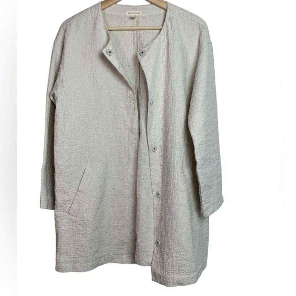 Eileen Fisher Cream Gauzy Stucco Button Closure Gauzy Coatigan Size XS Women